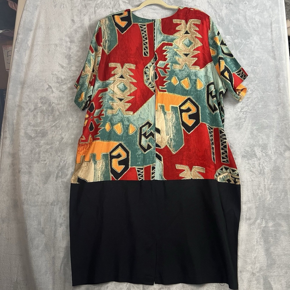 Vintage Dress Artsy Old Money IN CINQ 24w Color Block Print Relaxed Fit Made USA - Picture 10 of 14